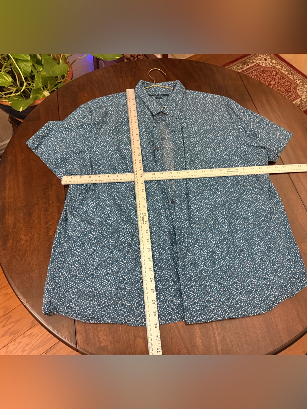 Perry Ellis Blue Short-Sleeve Button-Down Shirt with White Dot Print